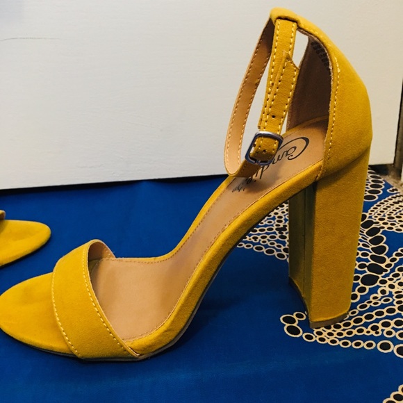 mustard and black heels